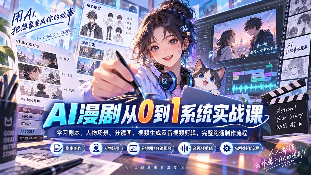（20430期）AI漫剧从0到1系统实战课：学习剧本、人物场景、分镜图、视频生成及音视频剪辑，完整跑通制作流程-翌晨科技网