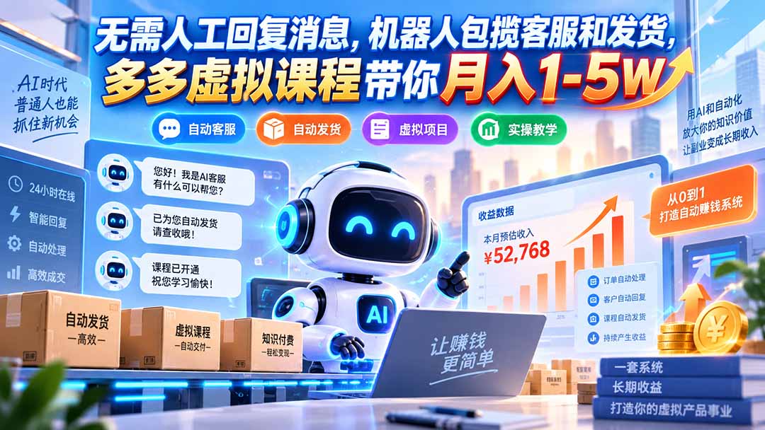 （20614期）无需人工回复消息，机器人包揽客服和发货，多多虚拟课程带你月入1-5W-翌晨科技网