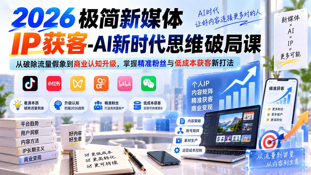 （20272期）2026极简新媒体IP获客-AI新时代思维破局课：从破除流量假象到商业认知升级，掌握精准粉丝与低成本获客新打法-翌晨科技网