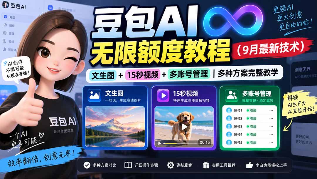 （20288期）豆包AI无限额度教程（9月最新技术）｜文生图+15秒视频+多账号管理｜多种方案完整教学-翌晨科技网