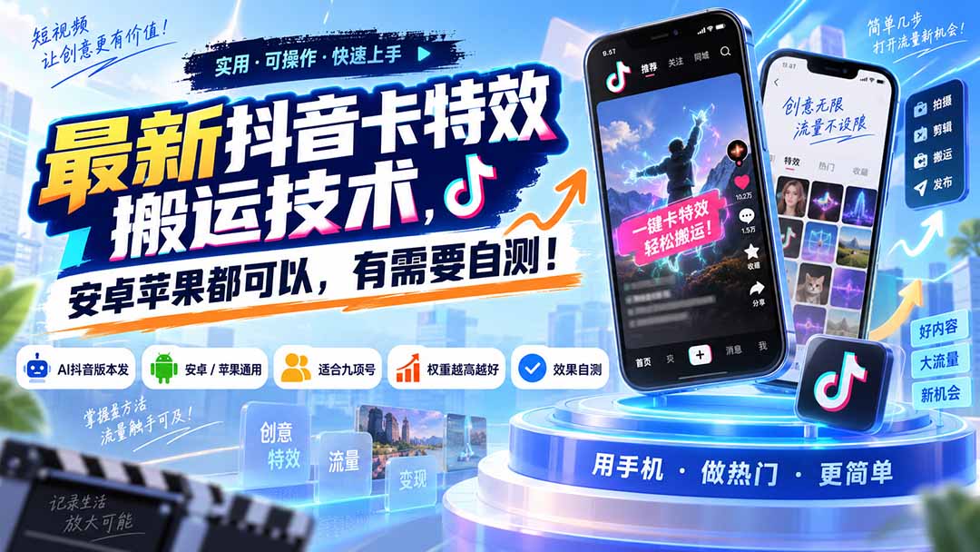 （20606期）最新抖音卡特效搬运技术，安卓苹果都可以，有需要自测！-翌晨科技网