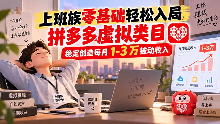 （20250期）上班族零基础轻松入局，拼多多虚拟类目，稳定创造每月 1-3 万被动收入-翌晨科技网