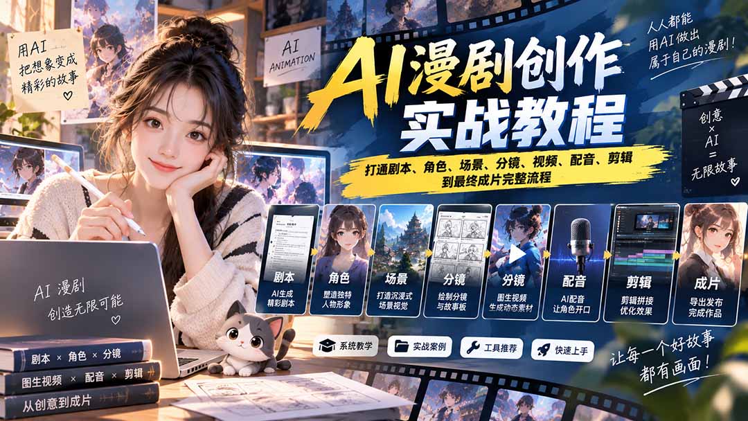 （20597期）2026 AI漫剧创作实战教程：打通剧本、角色、场景、分镜、视频、配音、剪辑到最终成片完整流程-翌晨科技网