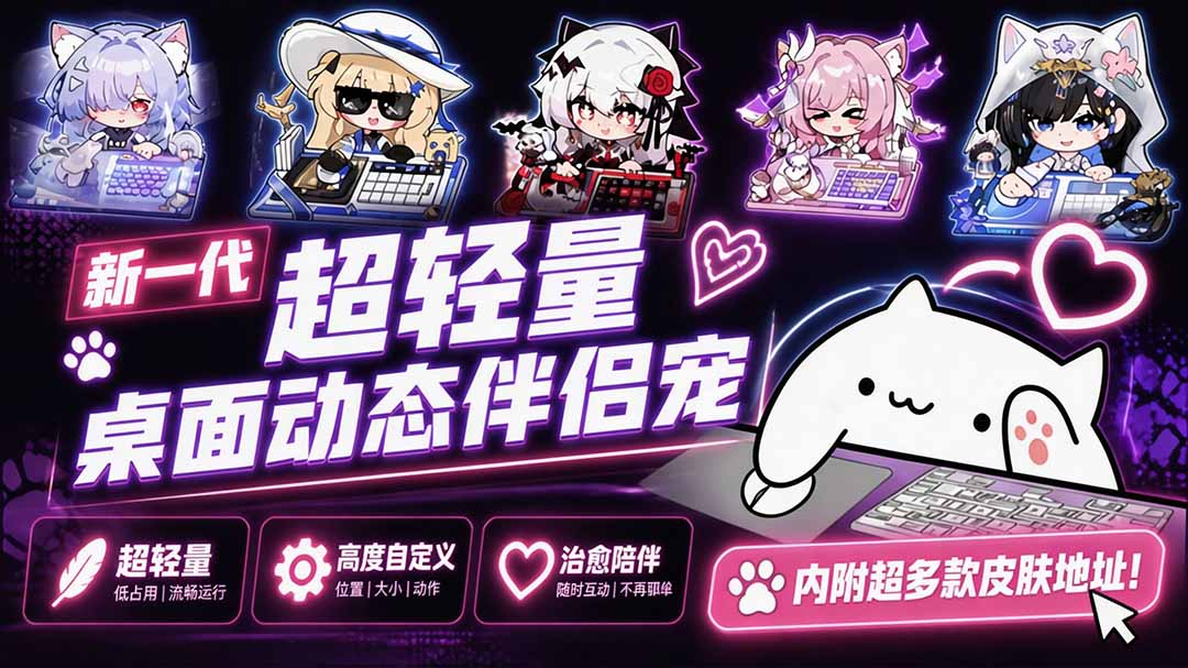 （20293期）开源免费用！新一代超轻量桌面动态伴侣宠，体验更美观，更丝滑，内附超多款皮肤地址，BongoCat-翌晨科技网