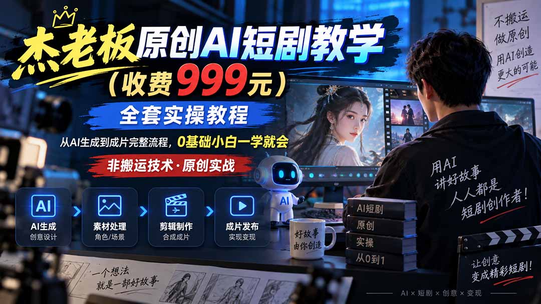 （20254期）杰老板原创AI短剧教学（收费999元），全套实操教程，0基础小白一学就会，非搬运技术-翌晨科技网