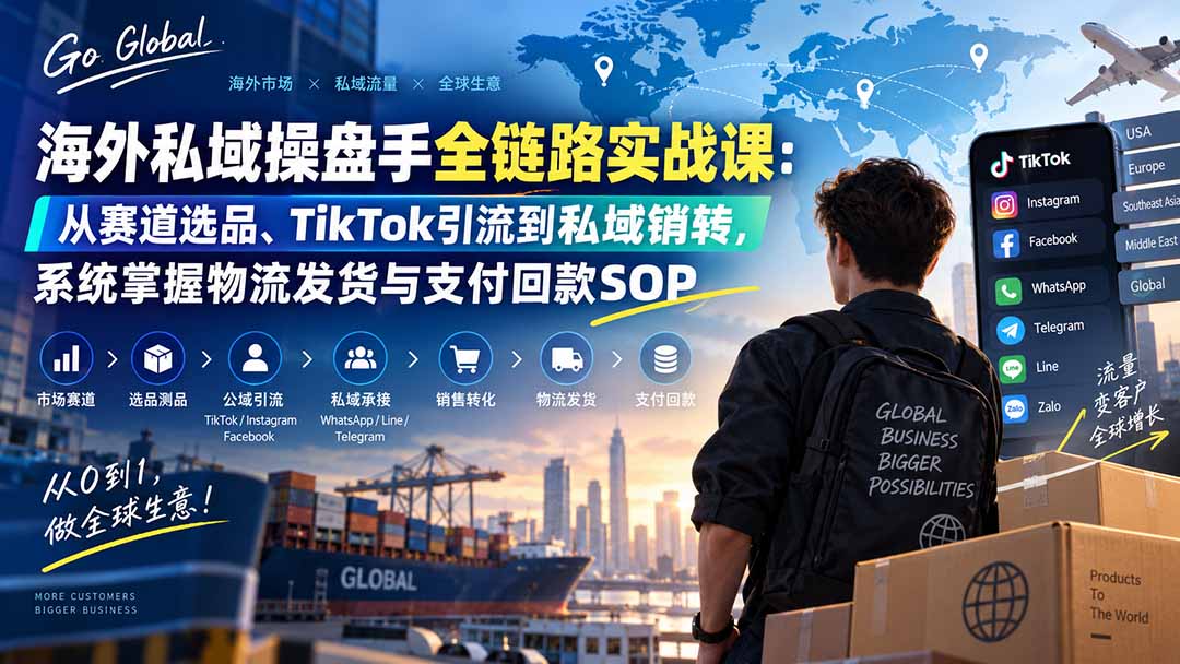 （20255期）海外私域操盘手全链路实战课：从赛道选品、TikTok引流到私域销转，系统掌握物流发货与支付回款SOP-翌晨科技网