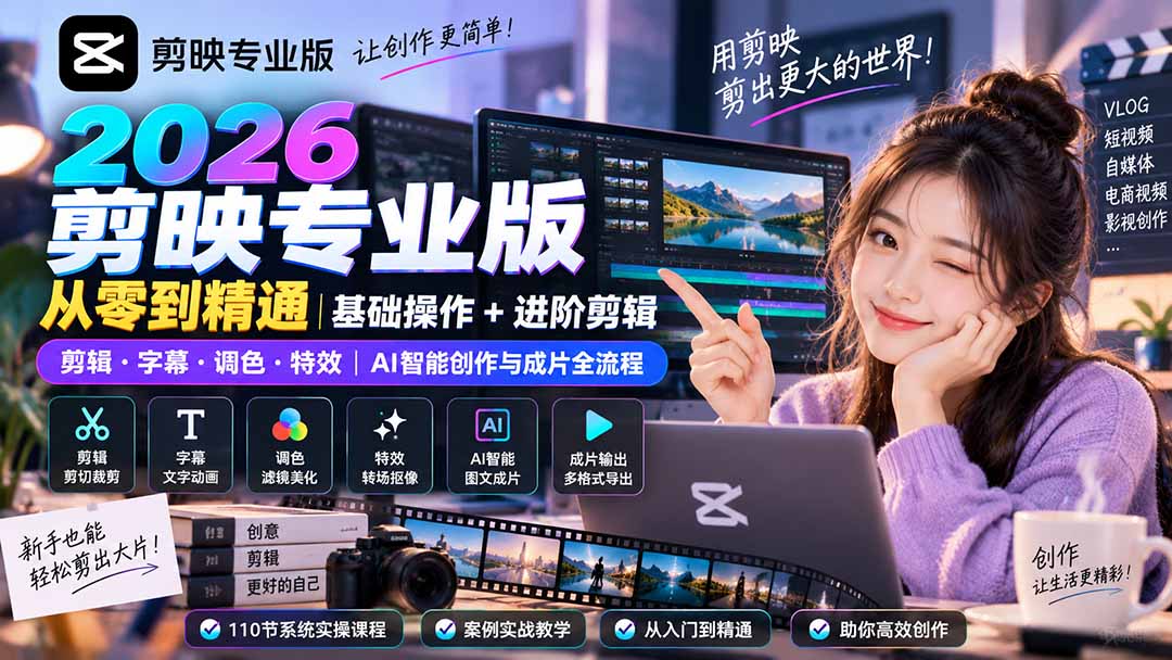 （20276期）2026剪映专业版从零到精通｜基础操作+进阶剪辑｜剪辑·字幕·调色·特效｜AI智能创作与成片全流程-翌晨科技网
