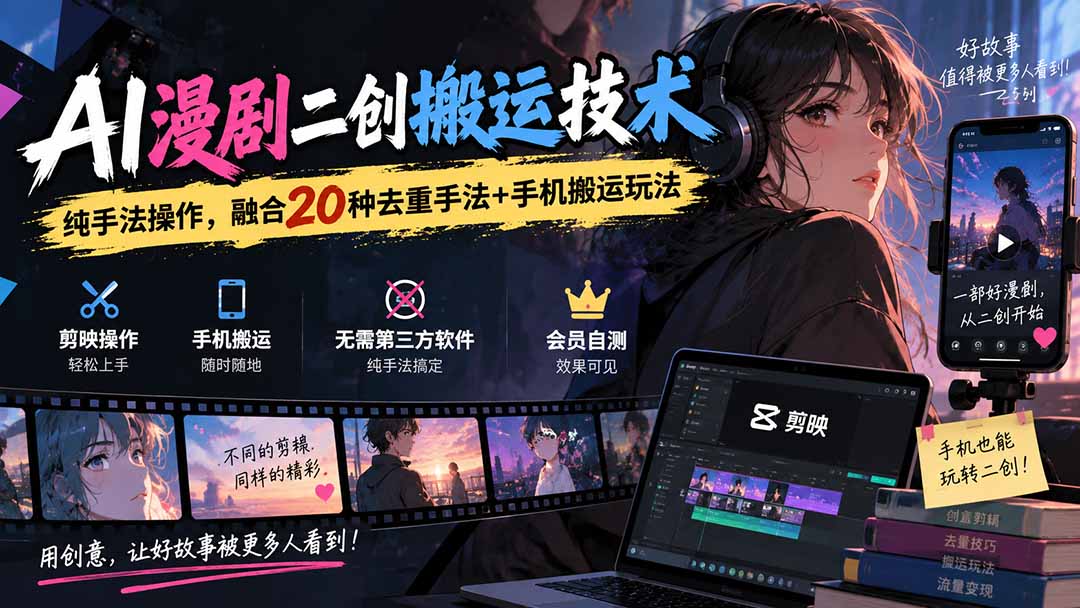 （20551期）AI漫剧二创搬运技术，纯手法操作，融合20种去重手法++手机搬运玩法-翌晨科技网