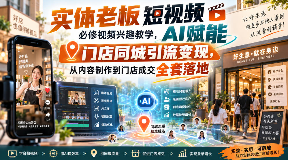 实体老板短视频必修视频兴趣教学，AI赋能门店同城引流变现，AI+短视频+直播打爆实体客流量-翌晨科技网