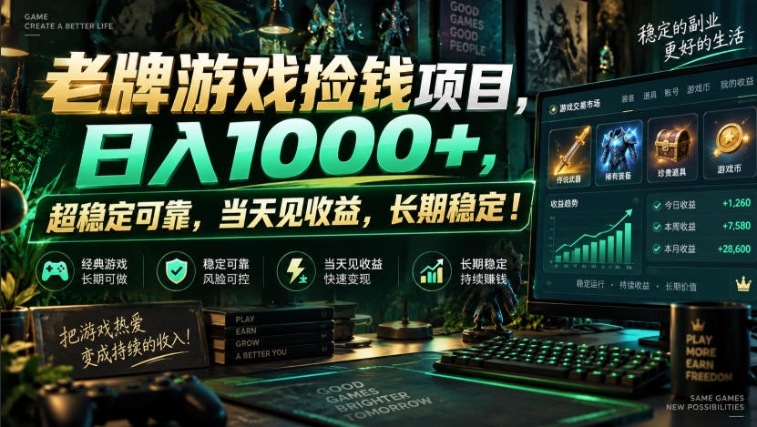 老牌游戏捡钱项目，日入1000+，超稳定可靠，当天见收益，长期稳定！【揭秘】-翌晨科技网