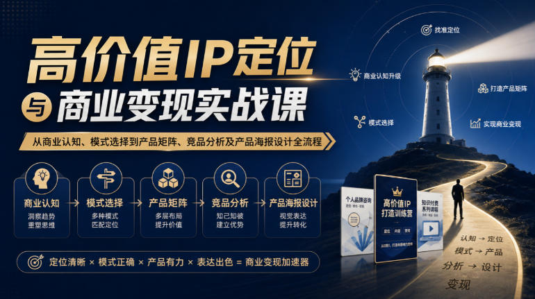 【无水印】高价值IP定位与商业变现实战课，从商业认知、模式选择到产品矩阵、竞品分析及产品海报设计全流程-翌晨科技网