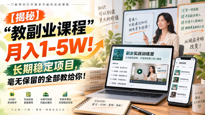 【揭秘】“教副业课程”月入1-5W！长期稳定项目，毫无保留的全部教给你！-翌晨科技网