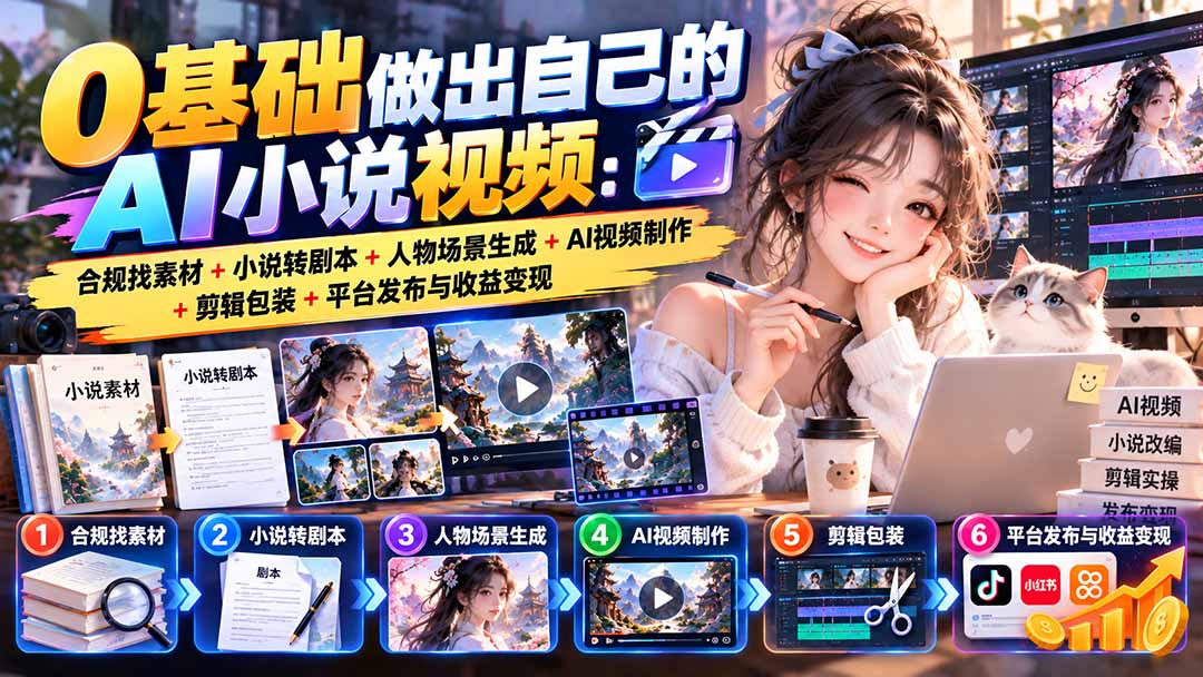 （20741期）0基础做出自己的AI小说视频：合规找素材+小说转剧本+人物场景生成+AI视频制作+剪辑包装+平台发布与收益变现-翌晨科技网