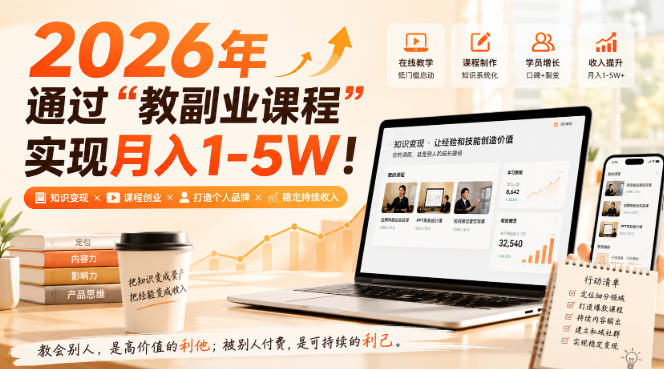 （20252期）2026年通过“教副业课程”实现月入1-5W！毫无保留的全部教给你-翌晨科技网