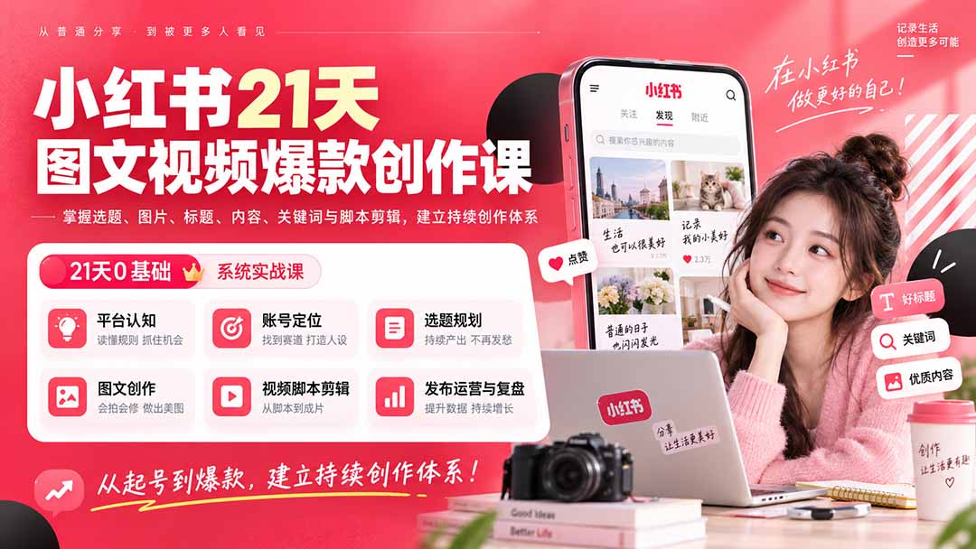 （20341期）小红书21天图文视频爆款创作课：掌握选题、图片、标题、内容、关键词与脚本剪辑，建立持续创作体系-翌晨科技网