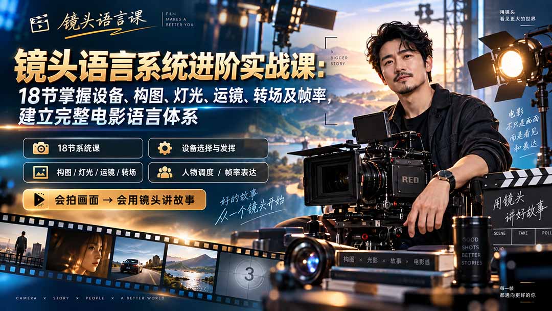 （20434期）镜头语言系统进阶实战课：18节掌握设备、构图、灯光、运镜、转场及帧率，建立完整电影语言体系-翌晨科技网