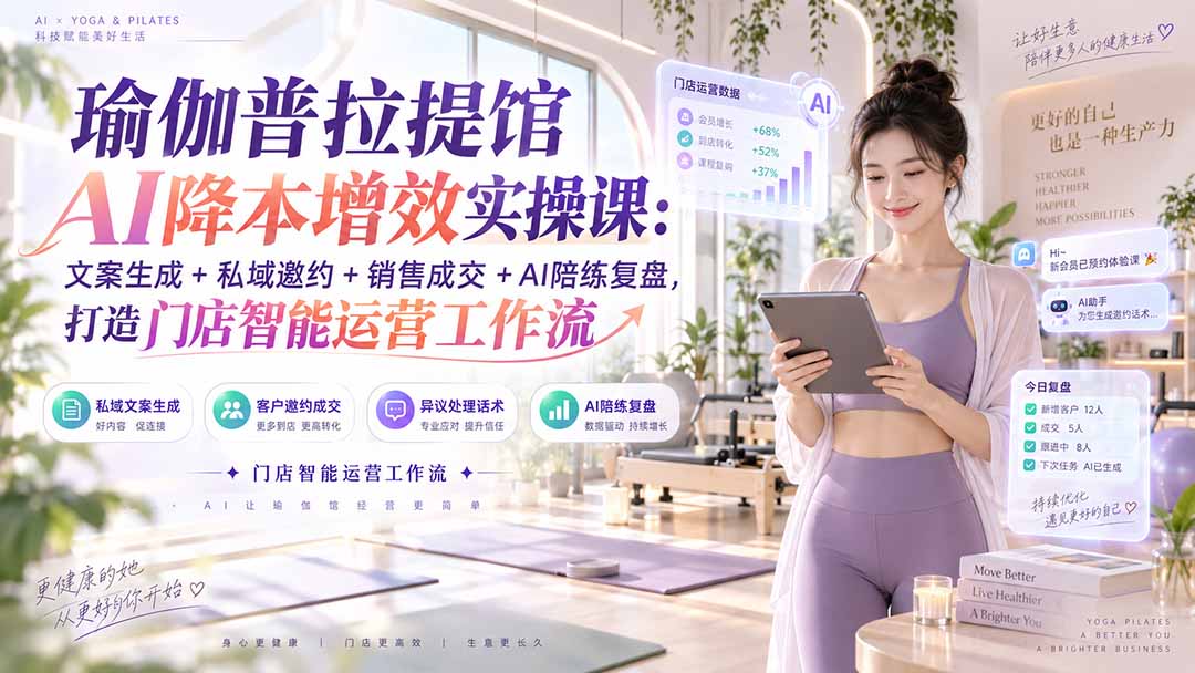 （20340期）瑜伽普拉提馆AI降本增效实操课：文案生成+私域邀约+销售成交+AI陪练复盘，打造门店智能运营工作流-翌晨科技网