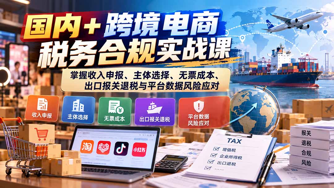 （20686期）国内+跨境电商税务合规实战课：掌握收入申报、主体选择、无票成本、出口报关退税与平台数据风险应对-翌晨科技网