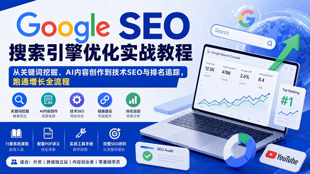 （20241期）Google SEO搜索引擎优化实战教程：从关键词挖掘、AI内容创作到技术SEO与排名追踪，跑通增长全流程-翌晨科技网