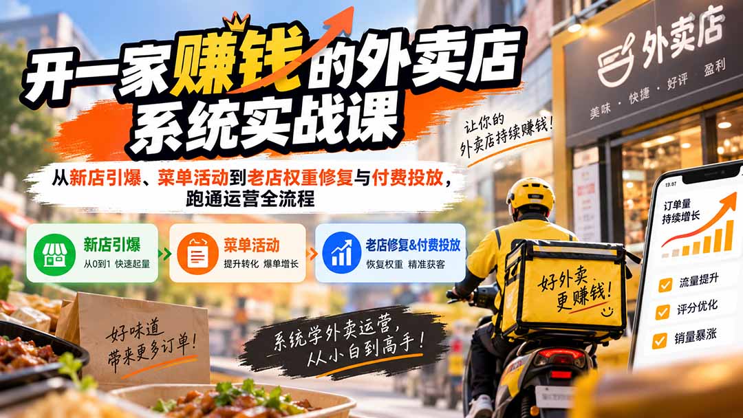 （20258期）开一家赚钱的外卖店系统实战课：从新店引爆、菜单活动到老店权重修复与付费投放，跑通运营全流程-翌晨科技网