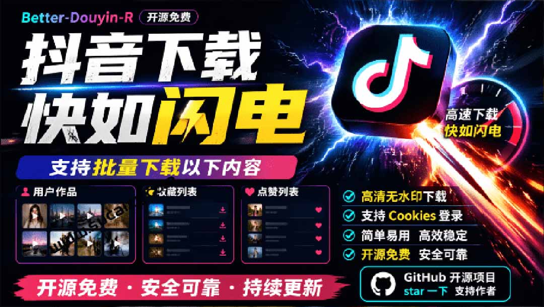 （20511期）超级好用！D音视频下载神器，支持批量下载用户作品收藏列表和点赞列表，开源免费 Better-douyin-R-翌晨科技网