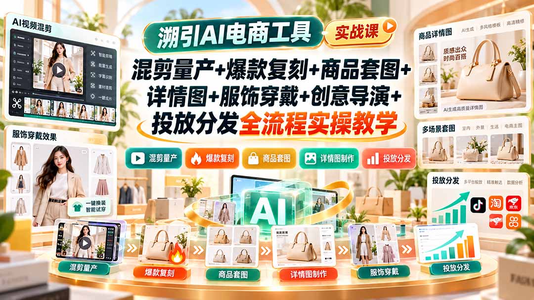 （20724期）溯引AI电商工具实战课：混剪量产+爆款复刻+商品套图+详情图+服饰穿戴+创意导演+投放分发全流程实操教学-翌晨科技网