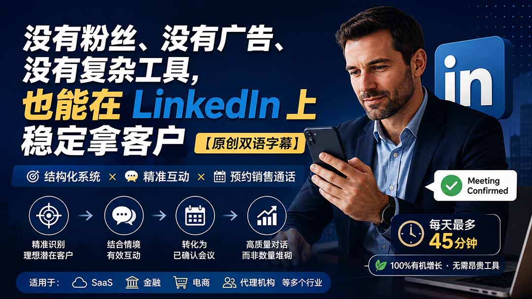 （20220期）没有粉丝、没有广告、没有复杂工具，也能在 LinkedIn 上稳定拿客户【原创双语字幕】-翌晨科技网