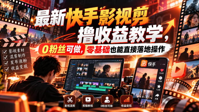 最新快手影视混剪撸收益教学，0粉丝可做，零基础也能直接落地操作-翌晨科技网
