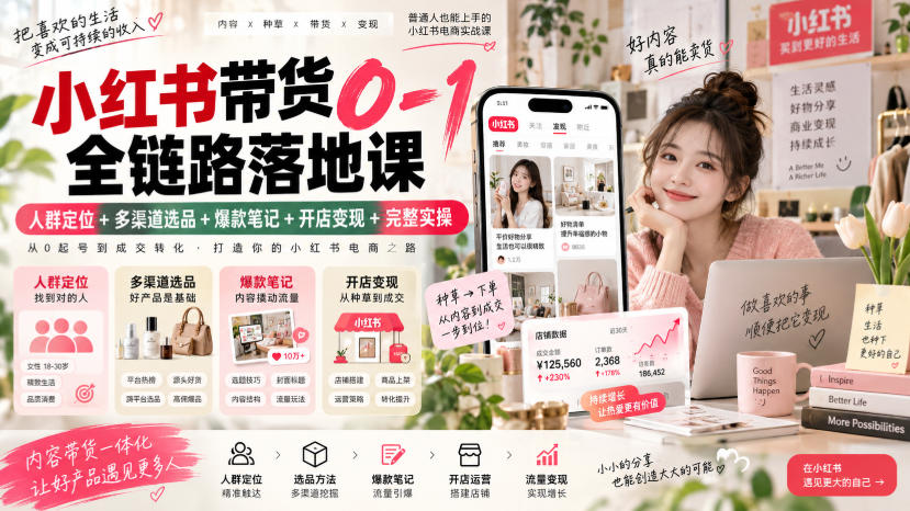 小红书带货0-1全链路落地课｜人群定位+多渠道选品+爆款笔记+开店变现完整实操-翌晨科技网