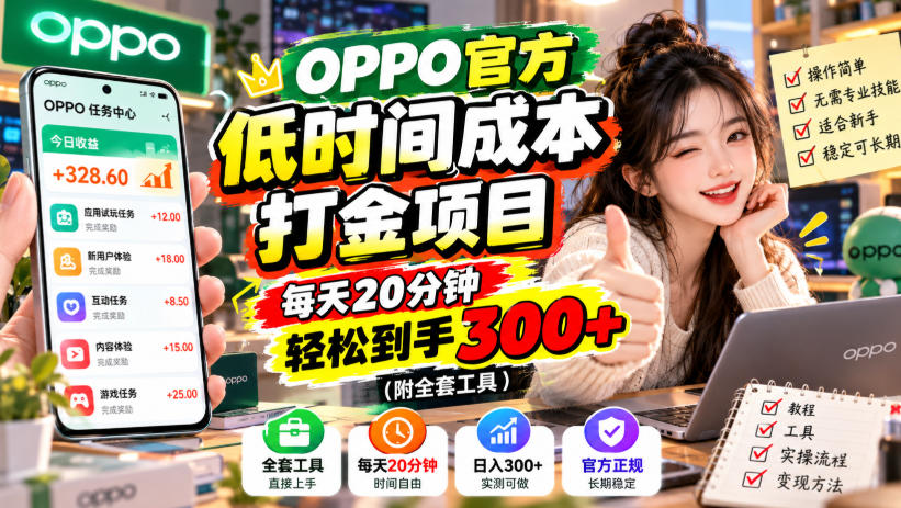 OPPO官方低时间成本打金项目，每天20分钟，轻松到手300+（附全套工具）【揭秘】-翌晨科技网