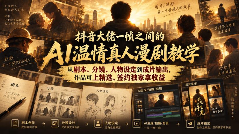 抖音大佬一帧之间的AI温情真人漫剧教学，从剧本、分镜、人物设定到成片输出，作品可上精选、签约独家拿收益-翌晨科技网