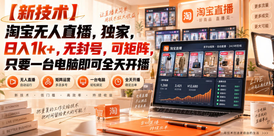 【独家新技术】淘宝无人直播，日入1k+，无封号，可矩阵，只要一台电脑即可全天开播【揭秘】-翌晨科技网