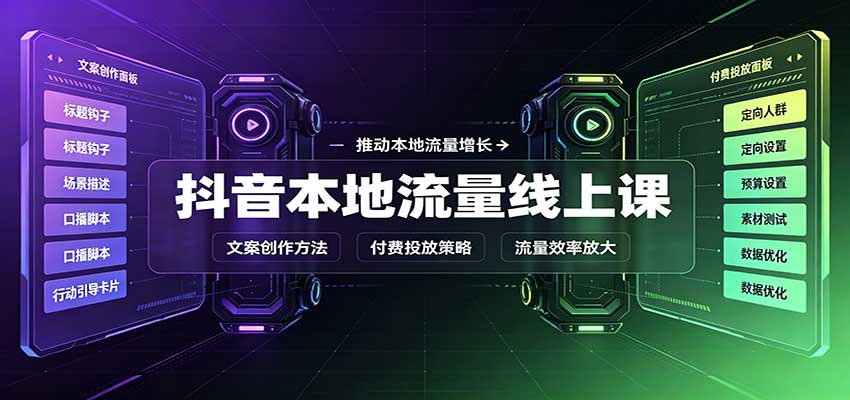 抖音本地流量线上课：账号搭建拍摄剪辑，文案创作与付费投放教学-翌晨科技网