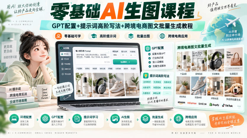 零基础AI生图课程，GPT配置+提示词高阶写法+跨境电商图文批量生成教程-翌晨科技网