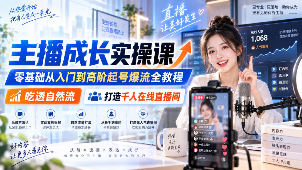 主播成长实操课｜零基础从入门到高阶起号爆流全教程，吃透自然流，打造千人在线直播间-翌晨科技网