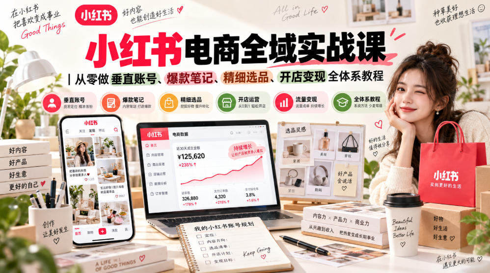 小红书电商全域实战课｜从零做垂直账号、爆款笔记、精细选品、开店变现全体系教程-翌晨科技网