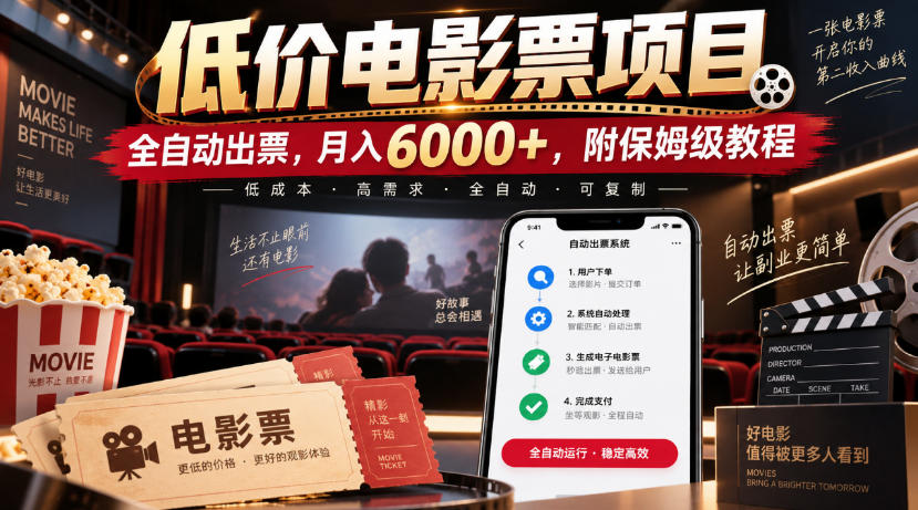 低价电影票项目，全自动出票，月入6000+，附保姆级教程【揭秘】-翌晨科技网