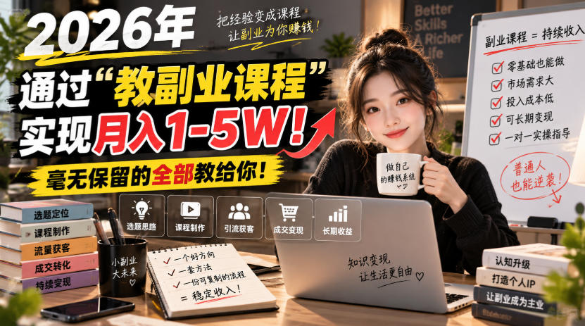 2026年通过“教副业课程”实现月入1-5W！毫无保留的全部教给你！-翌晨科技网