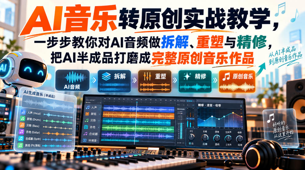 AI音乐转原创实战教学，一步步教你对AI音频做拆解、重塑与精修，把AI半成品打磨成完整原创音乐作品-翌晨科技网
