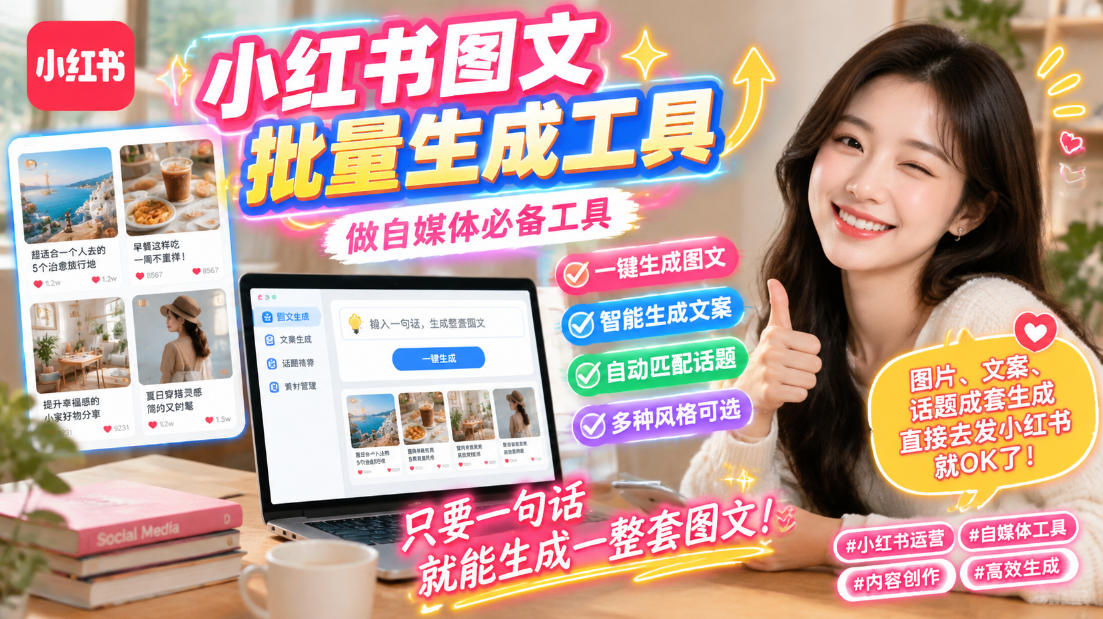 小红书图文批量生成工具，话题、文案、配图一键生成，直接发布，做自媒体必备工具-翌晨科技网