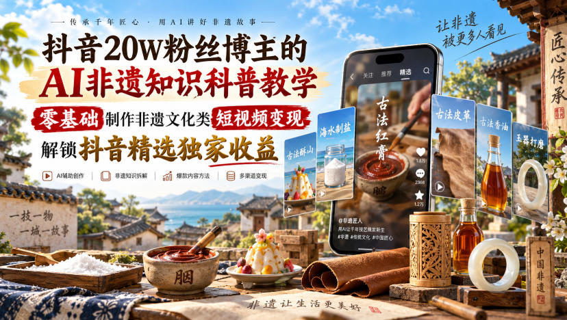 抖音20W粉丝博主的AI非遗知识科普教学，零基础制作非遗文化类短视频变现，解锁抖音精选独家收益-翌晨科技网