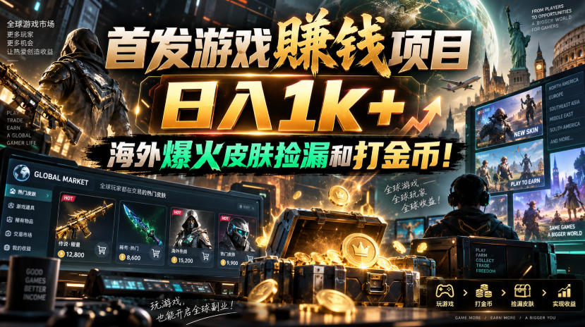 首发游戏賺钱项目，日入1k+，海外爆火皮肤捡漏和打金币！【揭秘】-翌晨科技网