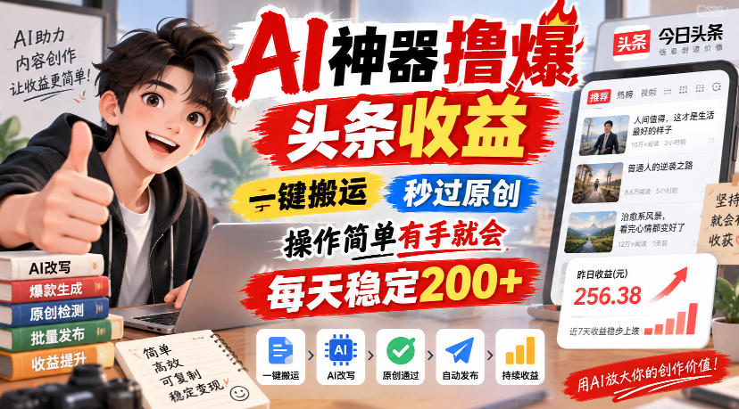 AI神器撸爆头条收益，一键搬运，秒过原创，操作简单有手就会，每天稳定200+【揭秘】-翌晨科技网