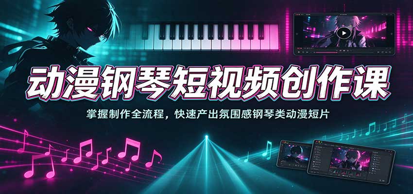 动漫钢琴短视频创作课：掌握制作全流程，快速产出氛围感钢琴类动漫短片-翌晨科技网