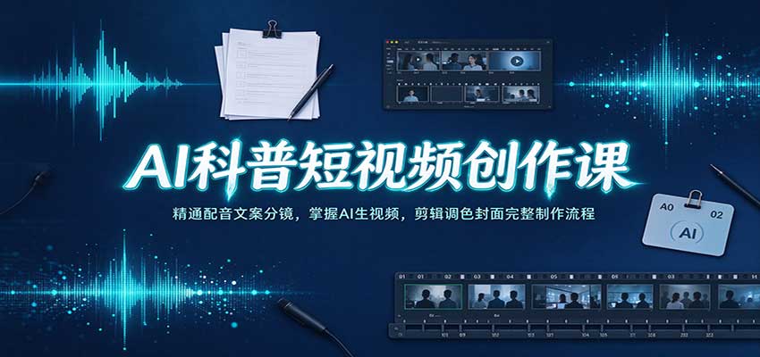 AI科普短视频创作课：精通配音文案分镜，掌握AI生视频，剪辑调色封面完整制作流程-翌晨科技网