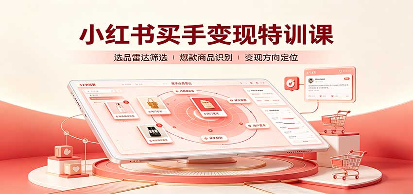 小红书买手变现特训课：账号定位养号起号，选品挂车，笔记标题封面全套教学-翌晨科技网