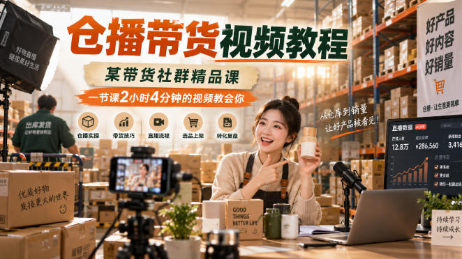 仓播带货视频教程，某带货社群精品课，一节课2小时4分钟的视频教会你-翌晨科技网