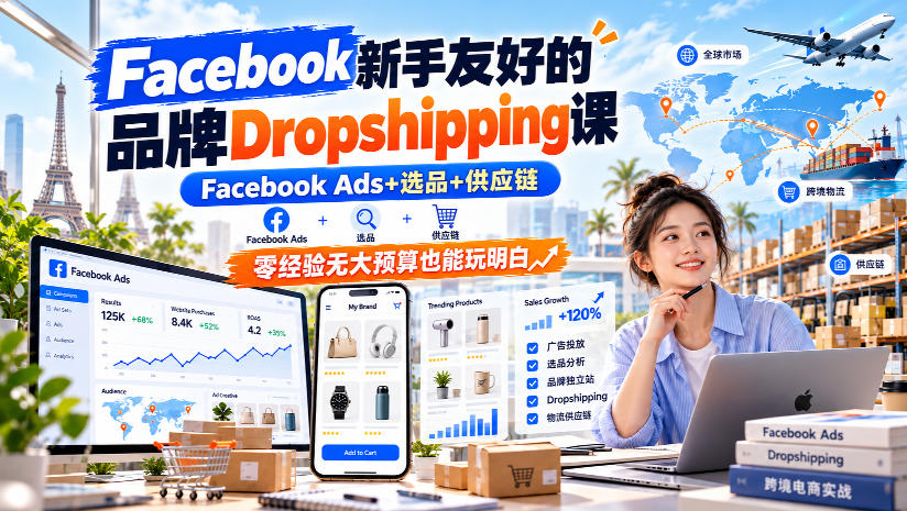 Facebook新手友好的品牌Dropshipping课，Facebook Ads+选品+供应链，零经验无大预算也能玩明白【原创双语字幕】-翌晨科技网