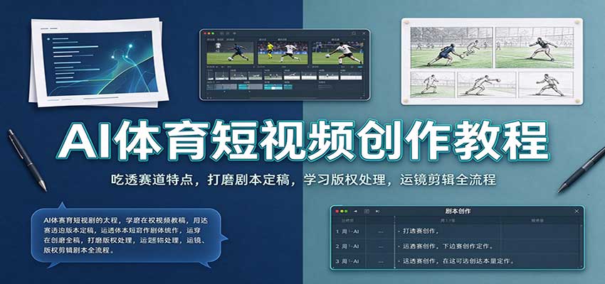 AI体育短视频创作教程：吃透赛道特点，打磨剧本定稿，学习版权处理，运镜剪辑全流程-翌晨科技网