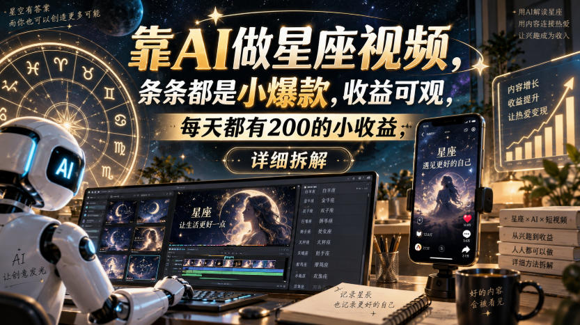靠AI做星座视频,条条都是小爆款,收益可观,每天都有200的小收益,详细拆解-翌晨科技网